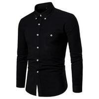 Muška košulja od pamuka i lana, crna košulja od Oksforda s džepom dugih rukava