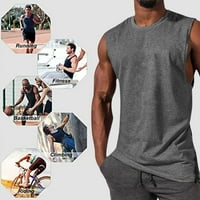 Muške sive majice bez rukava s okruglim vratom, jednobojna široka košulja, sportske majice za vježbanje, majice za trčanje