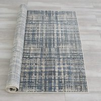 Ručno izrađeni tepisi-tamno sivi karirani apstraktni uzorak, otrcani - Moderni Vintage tepih za dnevnu sobu