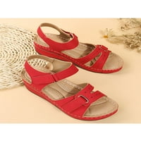 2/ ženske sandale na klin s remenom za gležanj, sandale na petu, ljetne cipele, uredske cipele sa supinatorom, 6,5 crvena