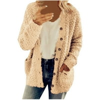 Plus size kaput zimska rasprodaja ženski ležerni plišani džemper Plus size džepovi gornja odjeća gumb kardigan kaput jesenska ušteda