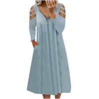 Jesenske haljine za žene modna ženska jednobojna ležerna haljina s džepom s ramena Ženska haljina A-line
