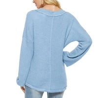 A. M./ ženski modni pulover s izrezom i dugim rukavima u obliku slova u, pleteni obični casual preveliki džemper, prugasti gornji