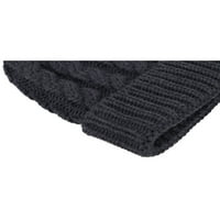 Ručno pleteni zimski šešir s pompom od krzna, prirodni vrijesak sive boje