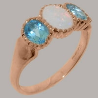 18K ženski prsten za obljetnicu od ružičastog zlata britanske proizvodnje s prirodnim opalom i plavim topazom - opcije veličine-Veličina