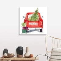 Moja kuća u Teksasu, božićni automobili, kamion za drvene zimske crvene, platno zidna umjetnost 30x30