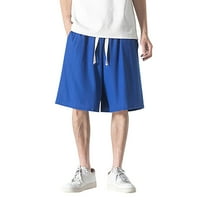 Muške pamučne kratke hlače za plažu s elastičnim elastičnim strukom i vezicama ljetne kratke hlače za plažu u plavoj boji