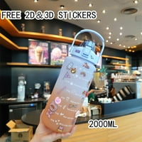 2000ml Sportska vanjska šalica boca za vodu slamke za piće u boji gradijenta s držačem za telefon silikonska PP vremenska skala mat