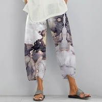 Ženske Harem hlače, ljetne široke hlače ravnog kroja s grafičkim printom, hlače do gležnja s visokim strukom s džepovima u ljubičastoj