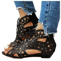 Sandale ženske casual retro klinaste sandale; otvorene cipele s patentnim zatvaračem; ženske sandale od umjetne kože; crna 41