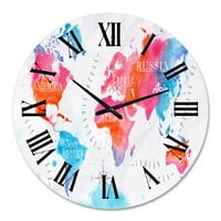 DesignArt 'World Map in Pink and Blue' Moderni zidni sat