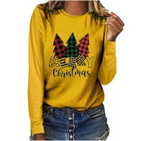 Ženska Casual majica s printom Sretan Božić s dugim rukavima s okruglim vratom 96 944867251