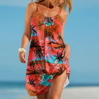 2 Ženska mini labava sundress s printom morskog drveta ljetna odjeća bez rukava retro boho haljina za plažu pametna ležerna udobna