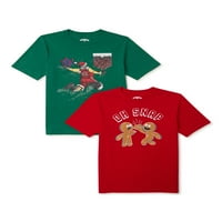 Božićna majica za odmor dječaka s kratkim rukavima, 2-paketama, veličinama 4- & Husky