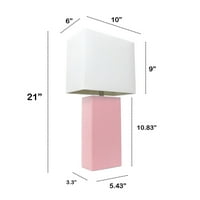 Moderna Noćna Stolna svjetiljka za uređenje doma od kože od 21 s bijelim pravokutnim sjenilom od tkanine u ružičastoj boji
