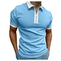 Haljina košulje, bluza s odbijenim rukavima, muški ovratnik s patentnim zatvaračem, jednobojni polo, ležerna Muška bluza u plavoj