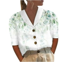 Ženske majice kratkih rukava, ljetne majice s cvjetnim printom s reverom na kopčanje, kratke rukave i Izrez u obliku slova u, svilene