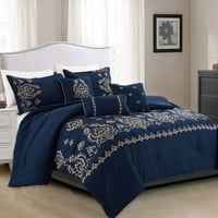 Set posteljine s mekim poplunom u navlaci, dizajn vezenja, a-list, Mornarsko plava sa zlatom