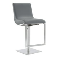 Moderna rotirajuća barska stolica od brušenog nehrđajućeg čelika i sive PU kože