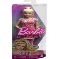 Modna lutka Barbie sa svijetlim konjskim repom, u cvjetnoj haljini, sandalama i naušnicama s obručem