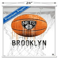 Brooklyn Nets - plakat za košarku s kapljicama s drvenim magnetskim okvirom, 22.375 34