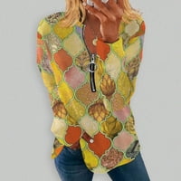 Ženska modna ležerna majica s okruglim vratom, bluza s dugim rukavima s nepravilnim prugama i geometrijskim printom, žuta boja