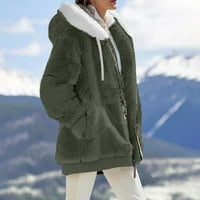 Zimski ženski plišani kaput, modne jakne s patentnim zatvaračem s kapuljačom, Ležerne prevelike obične jakne od umjetnog krzna, topla