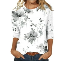 Ženska bluza s okruglim rukavima, labava bluza, lagana bluza s okruglim vratom i rukavima srednje duljine, ležerna majica s cvjetnim