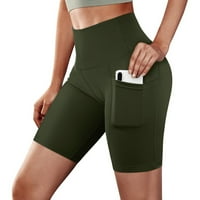 Ženske joga kratke hlače visokog struka s džepovima za kontrolu trbuha, hlače za vježbanje za trčanje, joga hlače Vojske zelene boje;