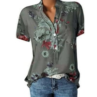 + Ženska bluza s džepom i printom Plus size bluza kratkih rukava lagana gornja košulja Ženske majice u sivoj boji
