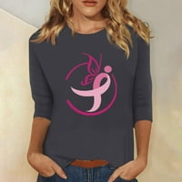 Majice s natpisom svijest o raku dojke za Žene, Ležerne majice s okruglim vratom s rukavima od tri četvrtine, grafičke majice s ružičastom