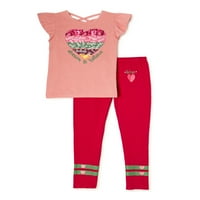 Pink Velvet Girls Grafička majica s kratkim rukavima i tiskane gamaše set, dvodijelni set, veličina 4-12