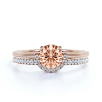 Nevjerojatan minimalizam 1. Vjenčani prsten od okruglog Morganita i dijamantnog moissanita vjenčani prsten, jedan odgovarajući prsten