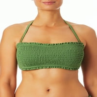 Ženski Bandeau kupaći kostim s zelenim gornjim dijelom u naboru