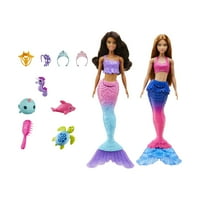 Lutke Barbie Mermaid, set s šarenim repovima i stilskim dodacima, plus oceanski kućni ljubimci