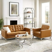 Kauč i fotelja u stilu potkrovlja u stilu potkrovlja s čupavim presvlakama od FAA kože u srebrno smeđoj boji
