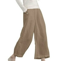 Ženske ošišane Pamučne i lanene hlače širokog kroja, jednobojne, elastične elastike u struku, ravne hlače širokih nogavica, široke,