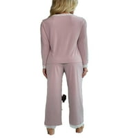 Ležerni setovi ženskih pidžama s izrezom u obliku slova U i dugim rukavima u prašnjavoj ružičastoj boji
