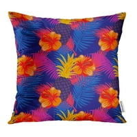 Plava s tropskim voćnim cvjetovima i palminim lišćem tropska s neonskim cvjetovima šarene jastučnice jastučnice