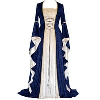 Ljetne haljine za žene, ženska Vintage Keltska Srednjovjekovna renesansna podna haljina, gotička svemirska haljina u tamnoplavoj