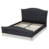 Moderni krevet s platformom u veličini od tamno sive tkanine i Tafta s gumbima u veličini M-M-M-M