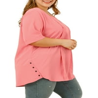 Ženska plisirana šifonska bluza velike veličine s četvrtastim vratom i kratkim rukavima