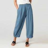 ; Ženske pamučne lanene hlače Plus veličine, Ležerne široke hlače širokih nogavica, trenirke s elastičnim strukom i džepovima