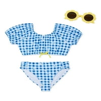 Bmagical Girls Puff Rukav 2-komadiće kupaći kostim s sunčanim naočalama, 50+ UPF, veličine 4-12