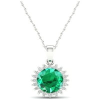 Imperijalni dragulj Sterling Silver ovalni rez stvorio je smaragd i stvorio bijelu safirnu halo žensku ogrlicu