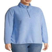 Como blu ženskog plus size quatter zip fau sherpa pulover