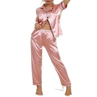 Ležerni udobni kompleti satenskih hlača s kratkim rukavima, Dječji ružičasti ženski kompleti pidžame