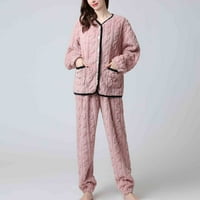 Ženska pidžama za parove, topla zimska flanelska pidžama na kopčanje, pidžama s dugim rukavima i dugim hlačama, ružičasta