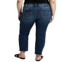 Tvrtka Silver Jeans. Ženske ravne ošišane traperice veličine plus veličine u sredini, veličine struka 12-24