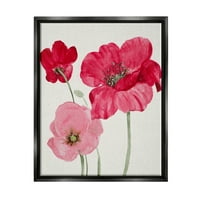 Stupell romantični trio crvenih makova, botanička i cvjetna slika, uokvireni crni plovak, umjetnički tisak na zidu